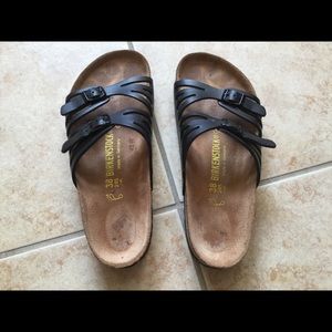 Birkenstock Granada Black Leather Sandals Slides